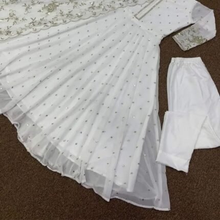 Stitched Gujarati Sequence Work Gown Four Piece