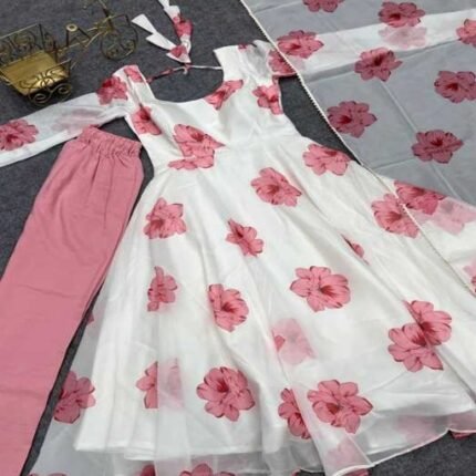 White Rose Gown Dress Three Piece